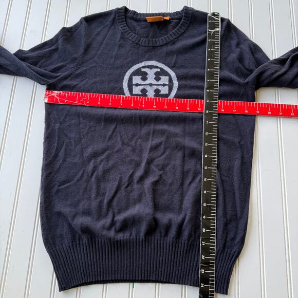 Tory Burch Cashmere Wool Blend Crewneck Navy Blue pullover lite sweater size S - Picture 8 of 9